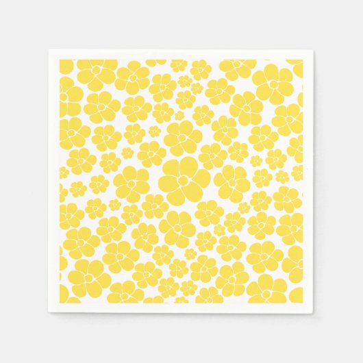 Serviette En Papier Motif à fleurs - Citron jaune et blanc (Devant)