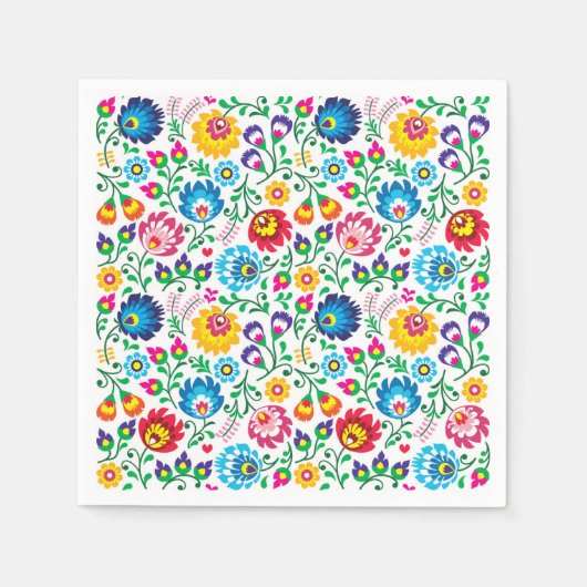 Serviette En Papier Motif à fleurs d'art populaire 2 (Devant)