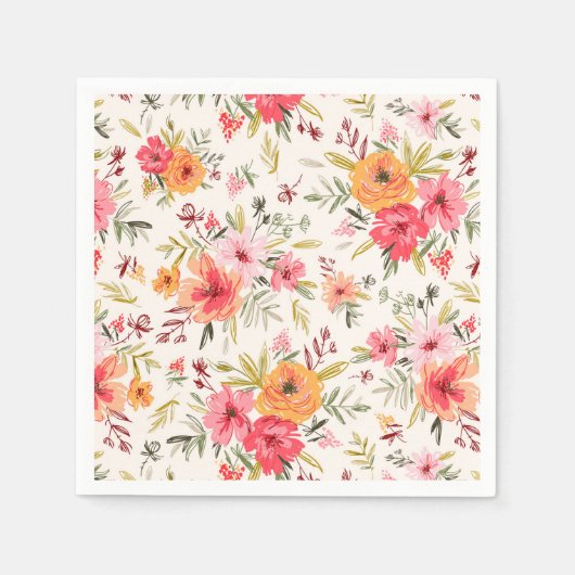 Serviette En Papier Motif à fleurs Orange Doodle Garden (Devant)