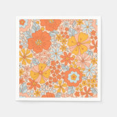 Serviette En Papier Motif à fleurs Orange Retro (Devant)