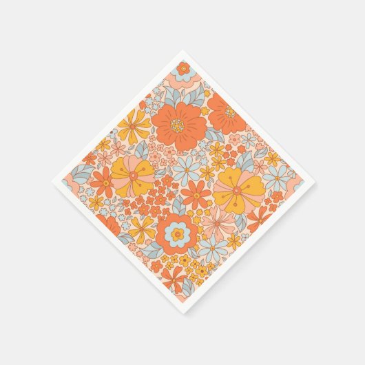 Serviette En Papier Motif à fleurs Orange Retro (Coin)