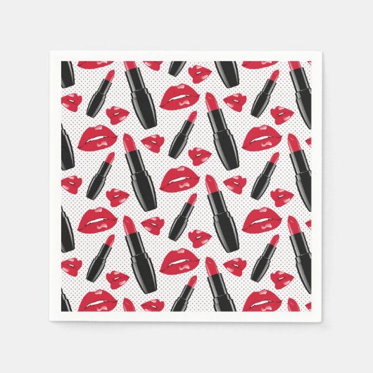 Serviette En Papier Motif À Pointe Polka Lipstick Et Lips (Devant)