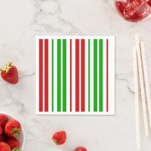 Serviette En Papier Motif à rayures blanches rouges et vertes  