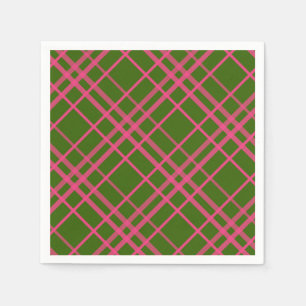Serviette En Papier Motif à rayures carreaux rose sur fond vert
