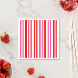 Serviette En Papier Motif à rayures verticales roses rouges blanches