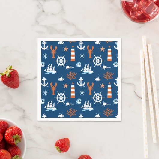Serviette En Papier Motif à thème marin (En situation)