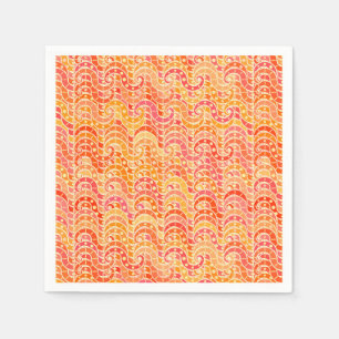 Serviette En Papier motif à vague Abstrait - orange, corail et or