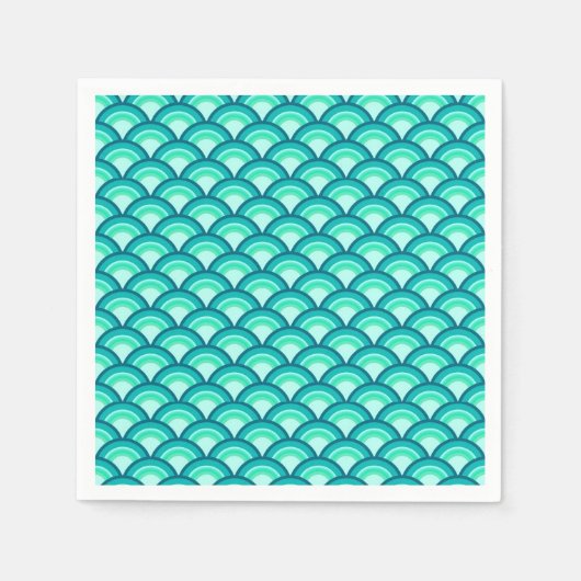 Serviette En Papier Motif à vagues Art déco - tons turquoise (Devant)