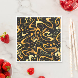 Serviette En Papier Motif Abstrait Doré en Tourbillon