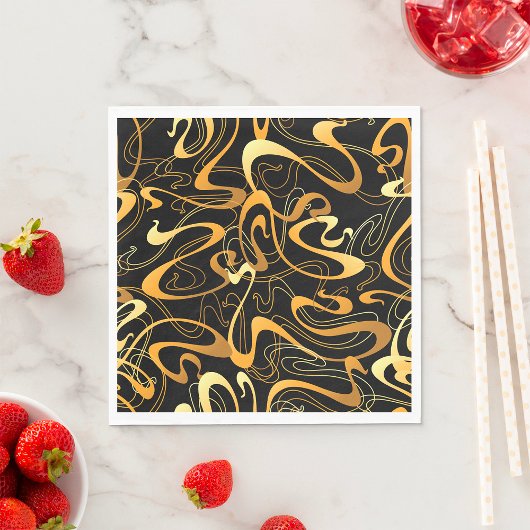Serviette En Papier Motif Abstrait Doré en Tourbillon