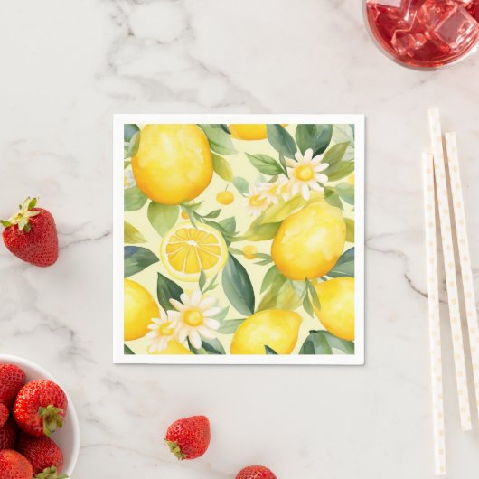 Serviette En Papier Motif aquarelle citron et marguerite (En situation)