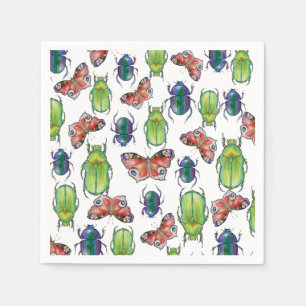 Serviette En Papier Motif aquarelle de coléoptères et papillons