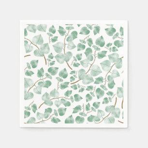 Serviette En Papier Motif aquarelle de feuilles vert sauge minimal