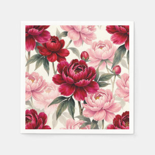 Serviette En Papier Motif aquarelle floral de pivoine rouge foncé et r