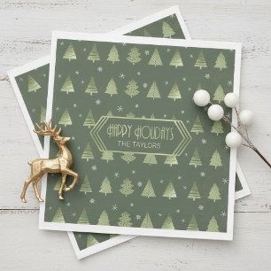 Serviette En Papier Motif Arbres de Noël et Flocons de Neige Vert ID86