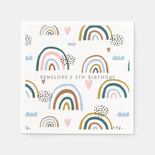 Serviette En Papier Motif arc-en-ciel aquarelle | Personnalisé (Devant)