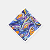 Serviette En Papier Motif Art déco - bleu et orange (Coin)