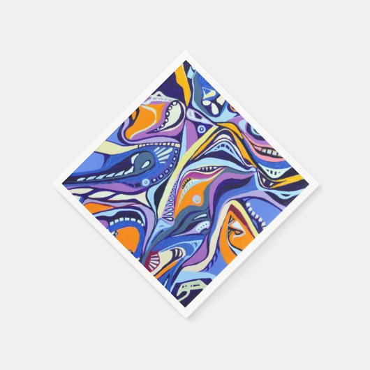 Serviette En Papier Motif Art déco - bleu et orange (Coin)