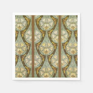 Serviette En Papier Motif Art Nouveau de lys et insecte vert sauge