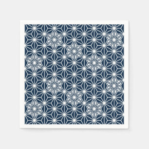 Serviette En Papier motif Asanoha japonais - bleu indigo et blanc