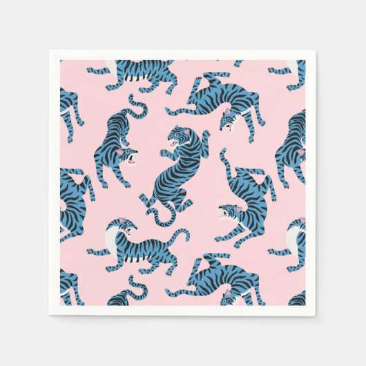 Serviette En Papier Motif asiatique de tigre bleu (Devant)