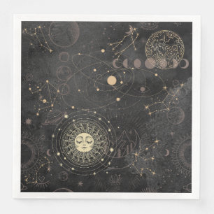 Serviette En Papier Motif Astrologique Black Gold