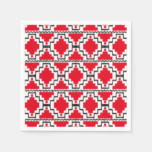 Serviette En Papier Motif aztèque Ikat - Rouge, Noir et Blanc
