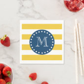 Serviette En Papier Motif blanc jaune, Monogramme bleu marine (En situation)