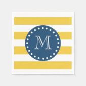 Serviette En Papier Motif blanc jaune, Monogramme bleu marine (Devant)