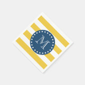 Serviette En Papier Motif blanc jaune, Monogramme bleu marine (Coin)