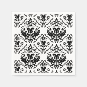 Serviette En Papier Motif blanc noir classique de damassé - chic