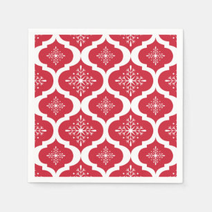 Serviette En Papier Motif blanc rouge de trellis de flocons de neige
