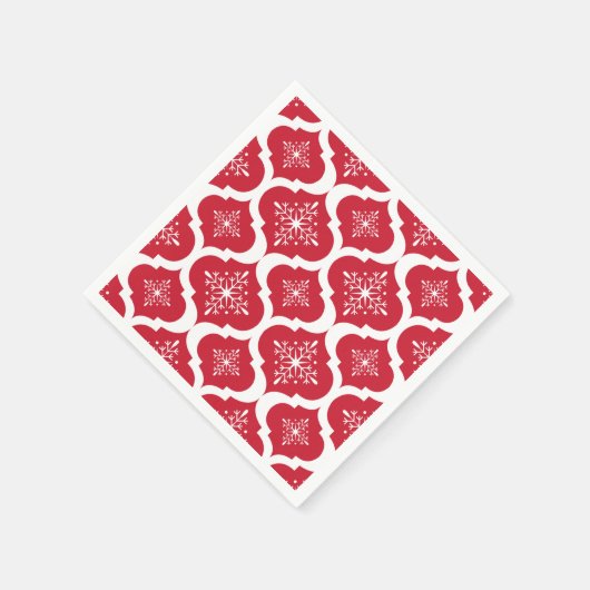 Serviette En Papier Motif blanc rouge de trellis de flocons de neige (Coin)