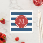Serviette En Papier Motif bleu bleu blanc, Monogramme rouge (En situation)