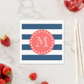Serviette En Papier Motif bleu bleu marine, Monogramme de corail (En situation)