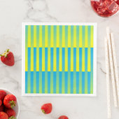 Serviette En Papier Motif bleu jaune vert rayé (En situation)