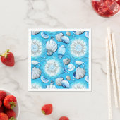 Serviette En Papier Motif Blue Ocean Seashells (En situation)