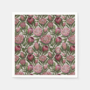 Serviette En Papier Motif botanique brodé de protée rose