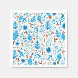 Serviette En Papier Motif botanique d'hiver bleu en aquarelle
