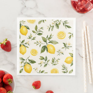 Serviette En Papier Motif botanique élégant de fleurs de citron à l'aq