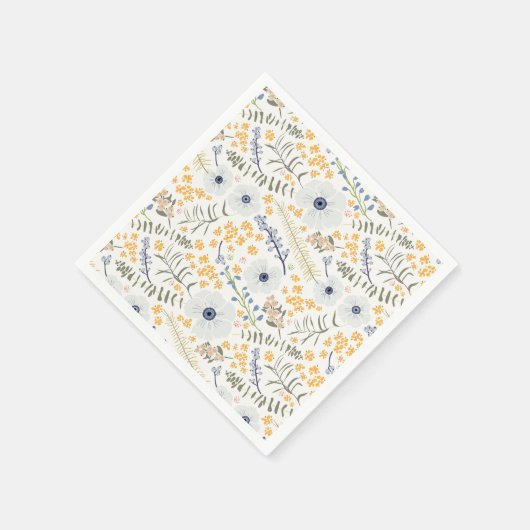 Serviette En Papier Motif botanique fleurs jaunes bleus pour événement (Coin)