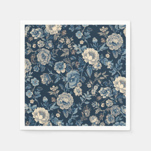 Serviette En Papier Motif botanique floral vintage bleu marine