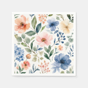 Serviette En Papier Motif botanique moderne de fleurs sauvages à l'aqu