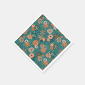 Serviette En Papier Motif botanique orange vert fleurs (Coin)