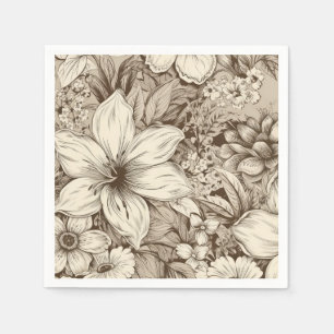 Serviette En Papier Motif botanique raffiné dans des tons sépia doux