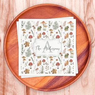 Serviette En Papier Motif botanique vintage de champignon fougère à l'