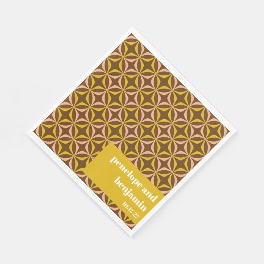 Serviette En Papier Motif Brown Jaune moderne Retro Mariage personnali (Coin)