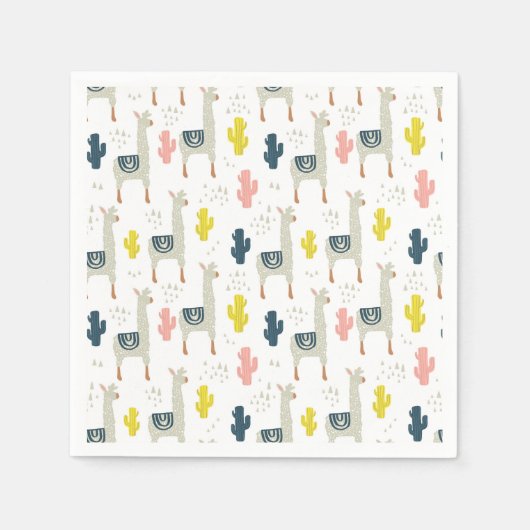 Serviette En Papier Motif Cactus & Llamas (Devant)
