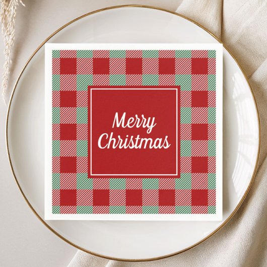 Serviette En Papier Motif carreaux rouge classique Joyeux Noël