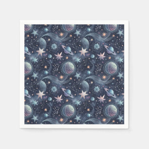 Serviette En Papier Motif céleste abstrait de planètes et d'étoiles da